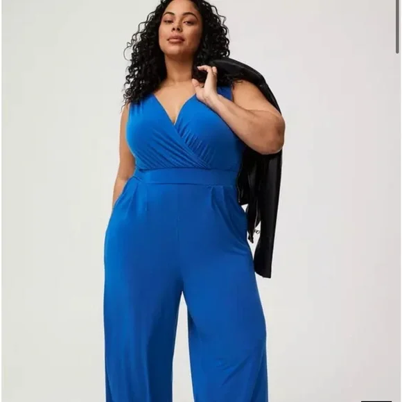 Torrid Blue Studio Knit Surplice Tie Back Jumpsuit - Picture 7 of 9